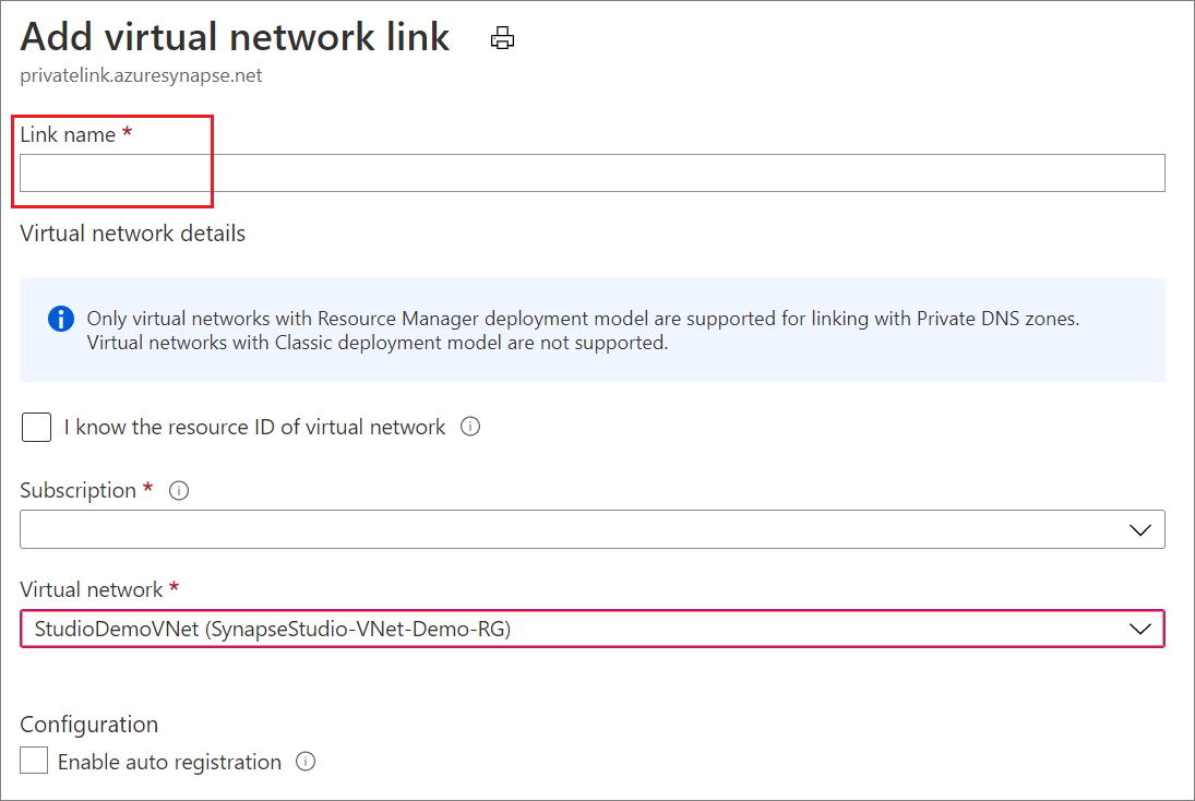 Screenshot 4 der Erstellung einer privaten DNS-Zone für Synapse.