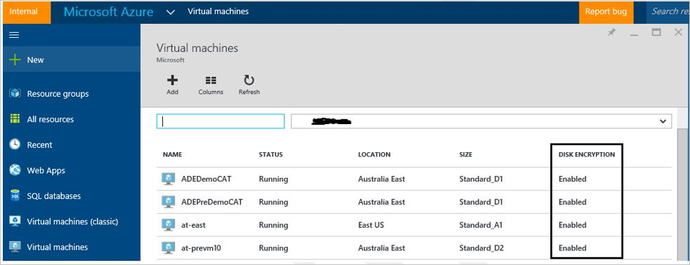 Azure-Portal – Datenträgerverschlüsselung aktiviert