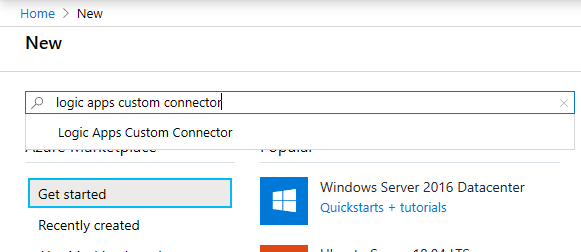 Suche nach dem benutzerdefinierten Logic Apps-Connector.