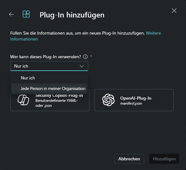 Screenshot: Hinzufügen eines Plug-Ins als Besitzer