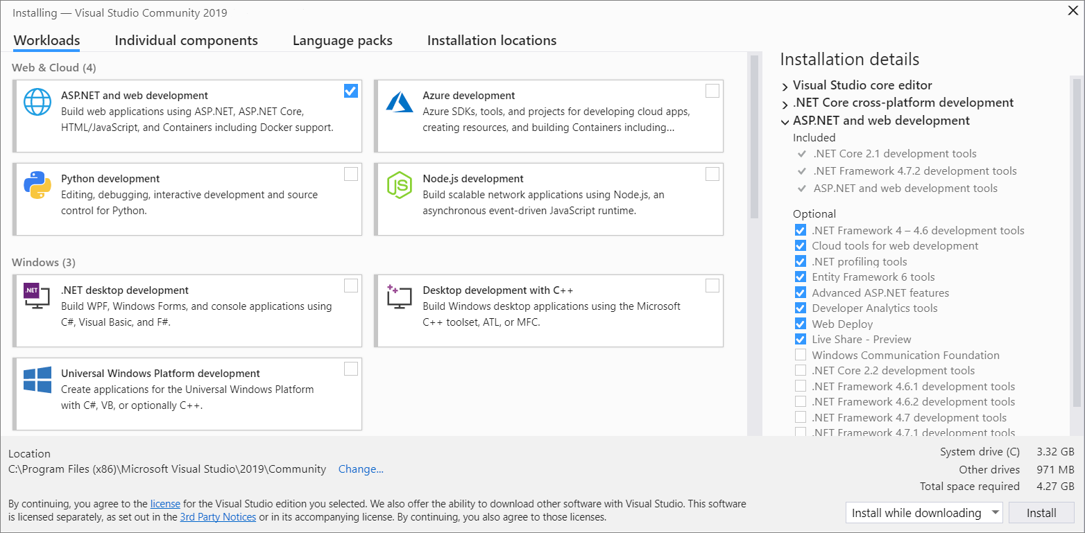 Visual Studio 2019: Install a workload.