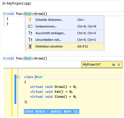 Screenshot of the drop-down that appears when you right-click a function. Peek Definition appears in the menu along with the shortcut Alt + F 12.