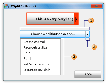 Dialogfeld mit einem Splitbutton- und Pager-Steuerelement.