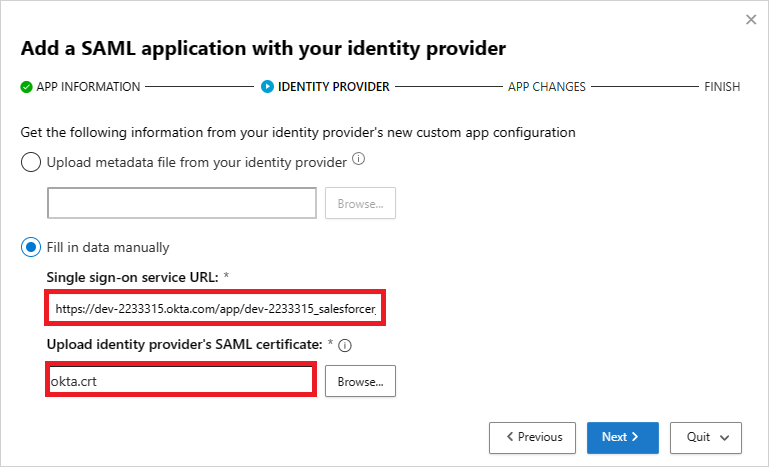 Fügen Sie die SSO-Dienst-URL und das SAML-Zertifikat hinzu.