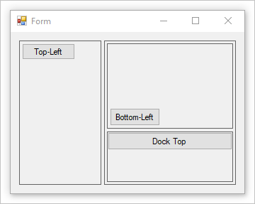 Ein Windows-Formular mit einem geschachtelten geteilten Container