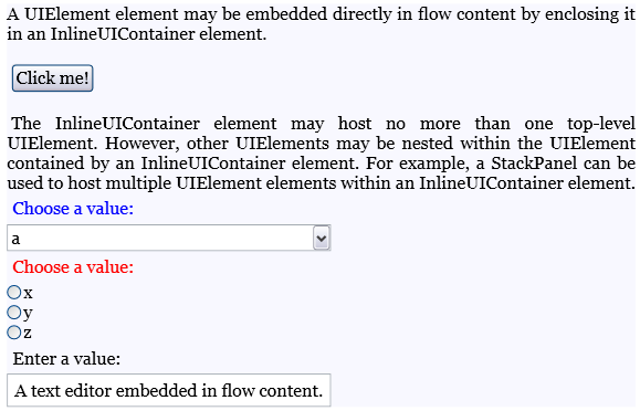 Screenshot: IN FLOW eingebettete UIElement-Elemente