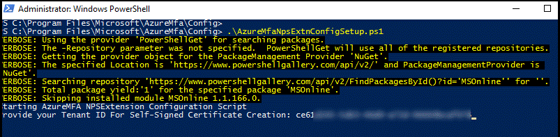 Eingeben der Mandanten-ID in PowerShell