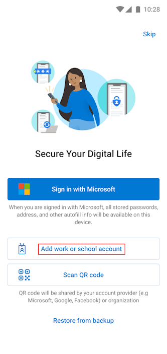 Screenshot: Erster Bildschirm, der für Microsoft Authenticator für Android-Geräte angezeigt wird