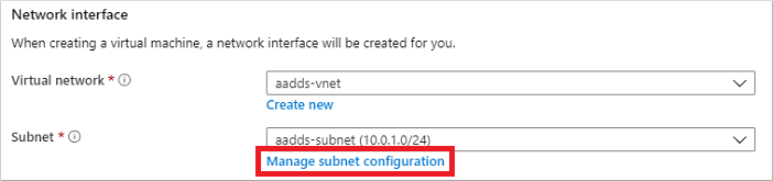 Auswahl zum Verwalten der Subnetzkonfiguration