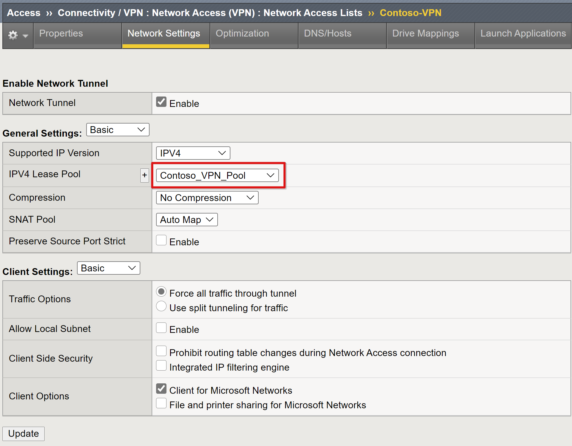 Screenshot: Eintrag für IPV4-Leasepool in den allgemeinen Einstellungen