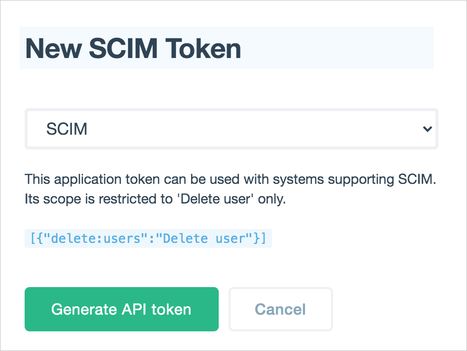 Registerkarte zum Generieren von Token