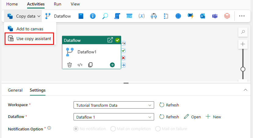 Screenshot showing the two ways to access the copy assistant.