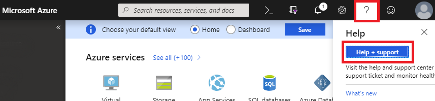 Azure-Portal Hilfe und Support.
