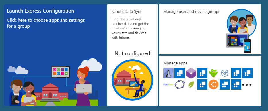 Screenshot der Landing Page nach der Anmeldung bei Intune for Education.