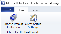 Konsolenmenüband für den Knoten Clientintegritätsdashboard mit zwei Aktionen.