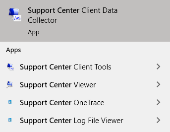 Startmenü mit fünf Supportcentertools in Version 2103 und höher.