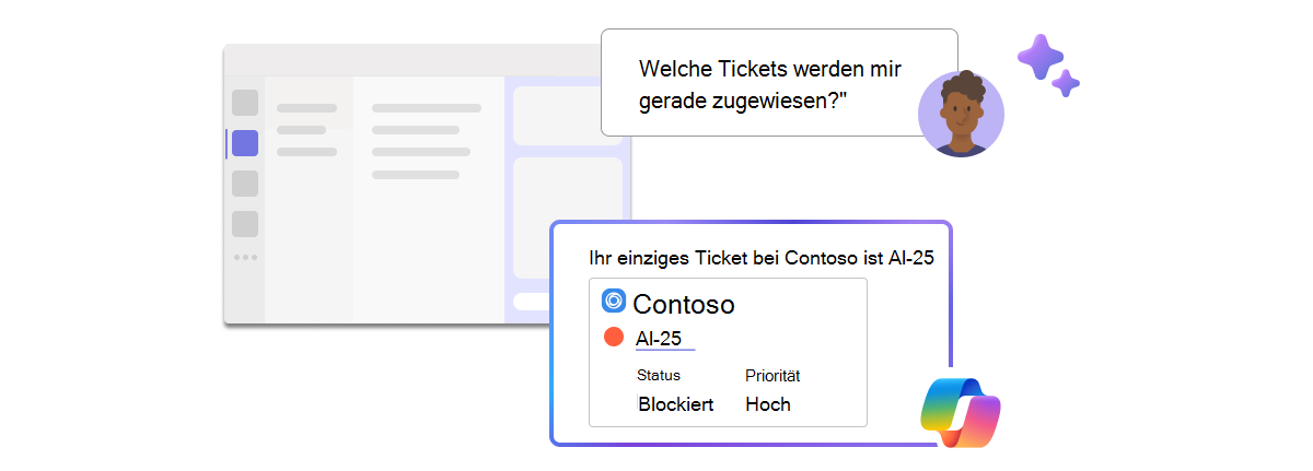 Diese Abbildung zeigt ein Agent-Szenario, in dem ein Techniker darum bittet, alle offenen Tickets für ihn anzuzeigen