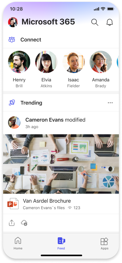 Screenshot: Microsoft Feed in Microsoft 365 Mobile