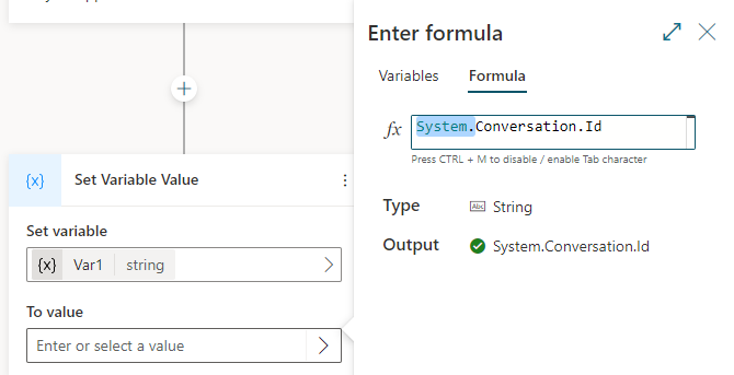 Screenshot des Fensters Formel eingeben mit einem Ausdruck, der eine Systemvariable enthält.