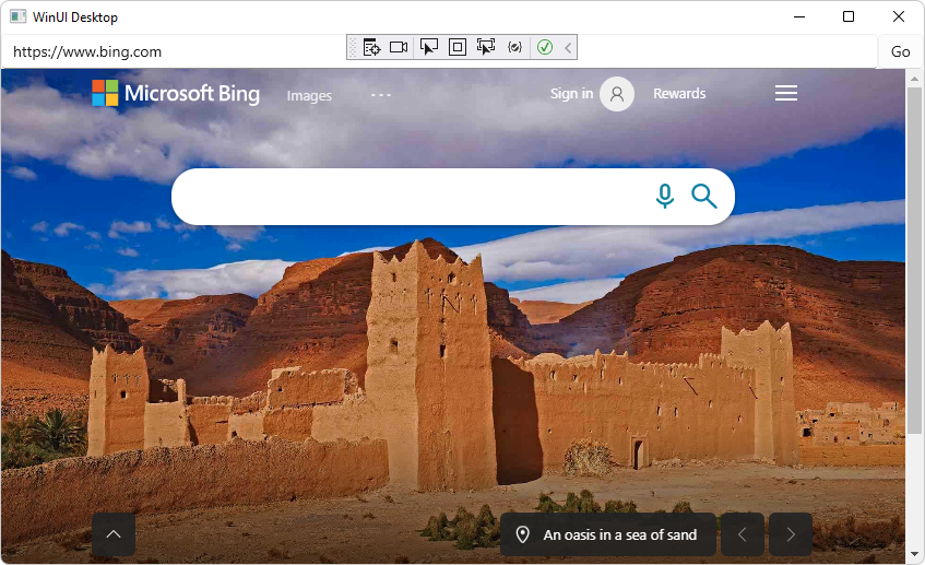 App, die die Bing-Website anzeigt