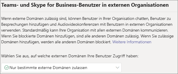 Screenshot der Einstellungen für externe Domänen