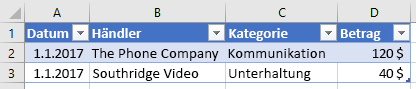 Neue Tabelle aus importierten JSON-Daten in Excel.