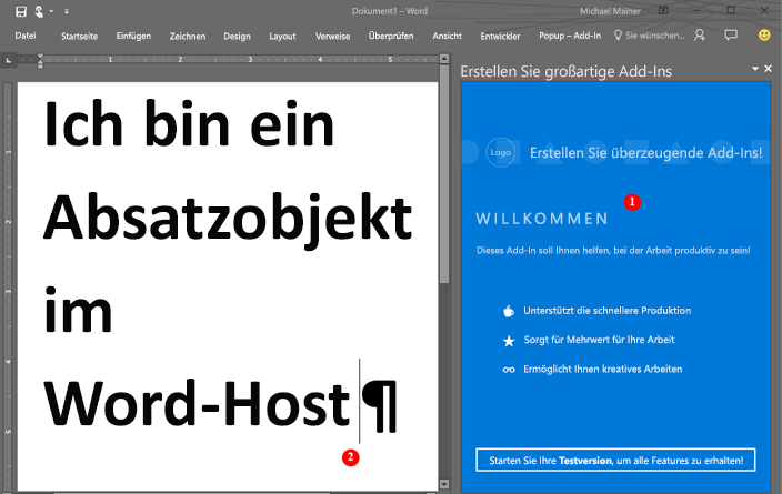 In einem Aufgabenbereich in Word ausgeführtes Add-In.