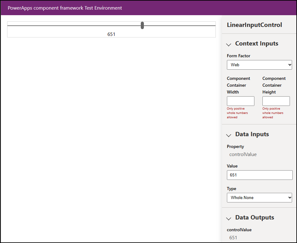 Lineares Eingabeelement in der PCF-Steuerelement-Sandbox