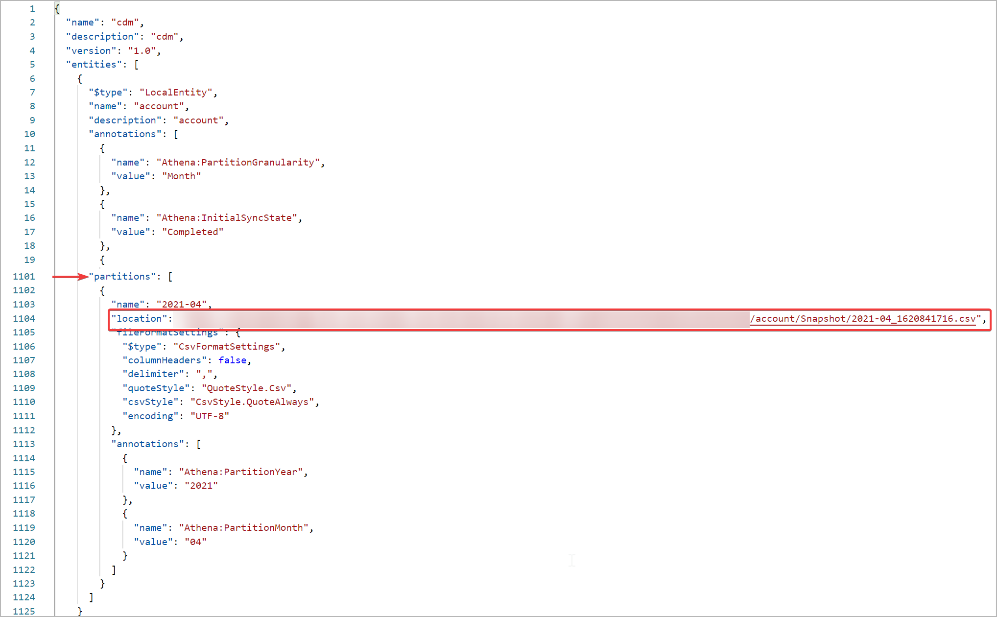 Beispielmomentaufnahme model.json-Datei