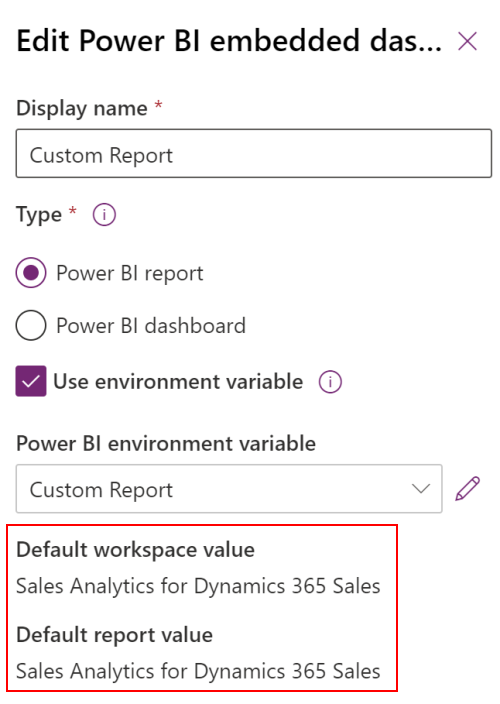 Vorschau des Power BI Embedded-Umgebungsvariablenwerts.