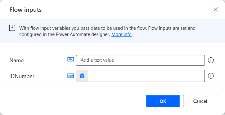 Screenshot des Flow-Eingabedialogs mit einer sensiblen Variable.