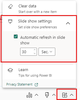 Screenshot der Option Einstellungen für Bildschirmpräsentationen in den Power BI-Add-In-Optionen.