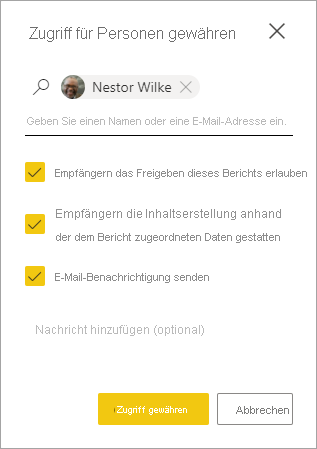 Screenshot des Dialogfelds „Personen Zugriff gewähren“.