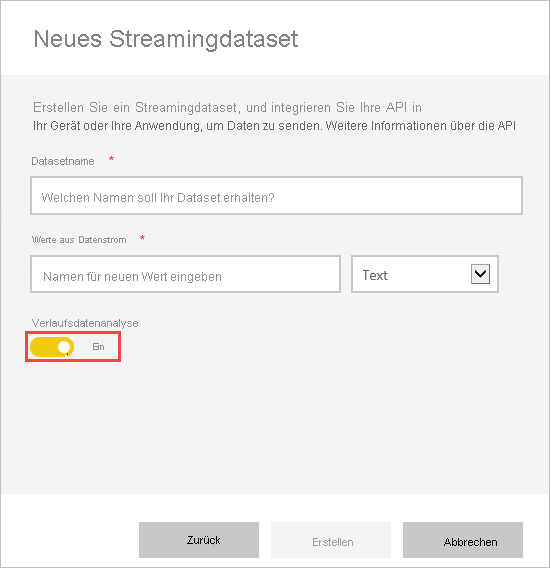 Screenshot des neuen Streamingsemantikmodells mit aktivierter historischer Datenanalyse.