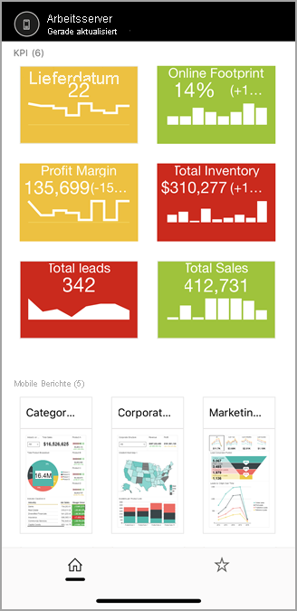 Screenshot of the Report Server home in the mobile apps.