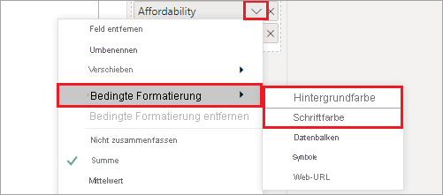 Background color or Font color in conditional formatting menu