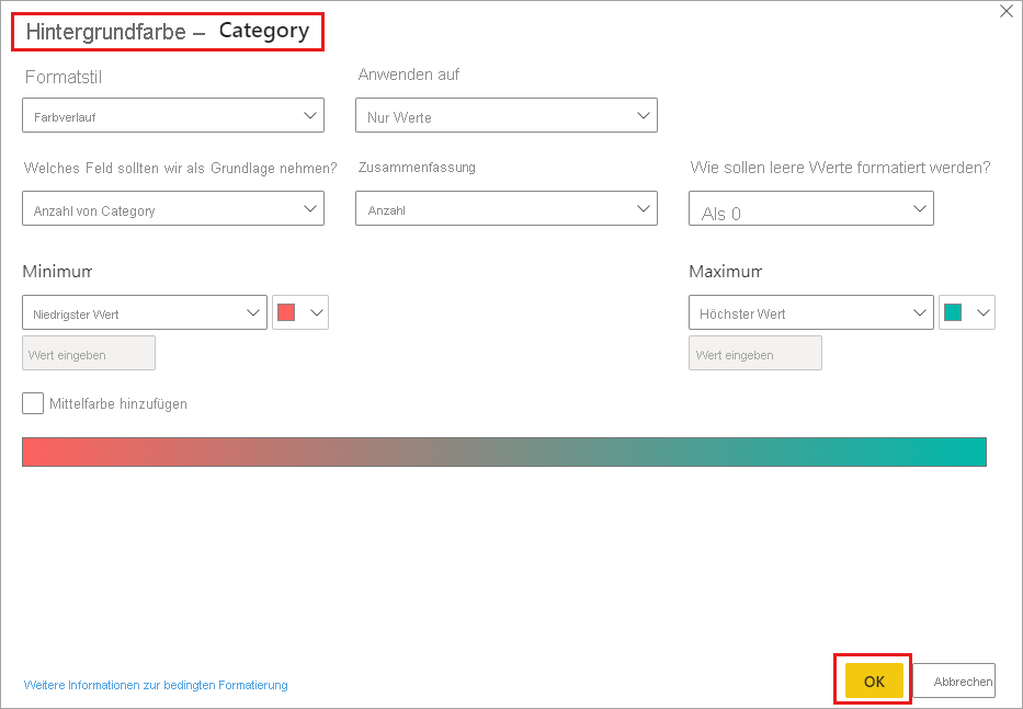 Conditional formatting dialog for Background color and Font color