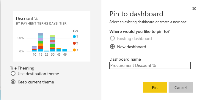 Screenshot des Fensters „An Dashboard anheften“.