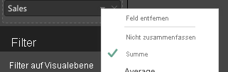 Screenshot der Auswahl von Summe in der Drop-down-Liste des Felds.