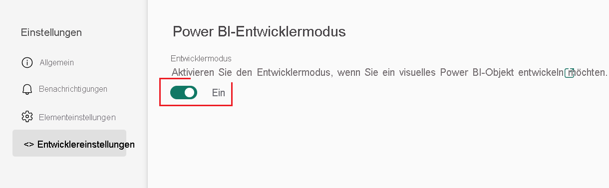 Screenshot Entwicklermodus aktivieren in den Power BI-Einstellungen, Registerkarte Allgemein.