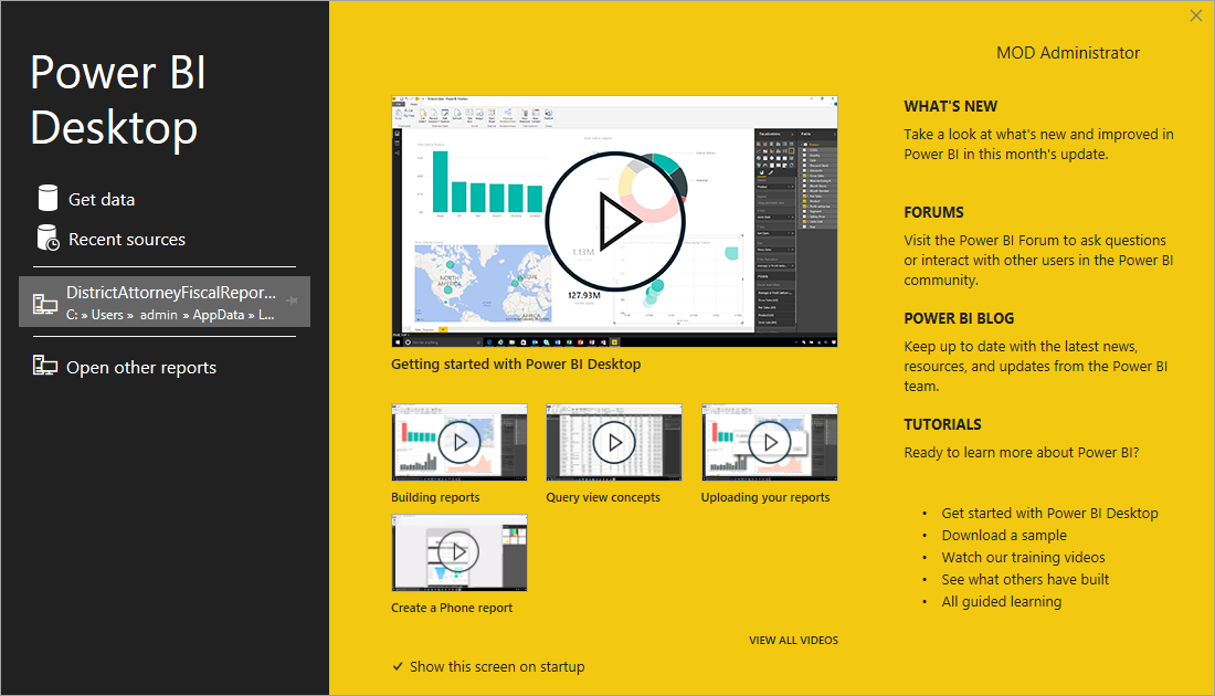 Screenshot des Begrüßungsbildschirms der Power BI Desktop-Installation