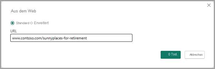 Screenshot of the From Web dialog box showing a connection to the data source from a URL.