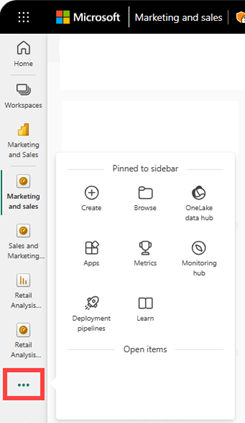 Screenshot: Navigationsbereich des Power BI-Diensts