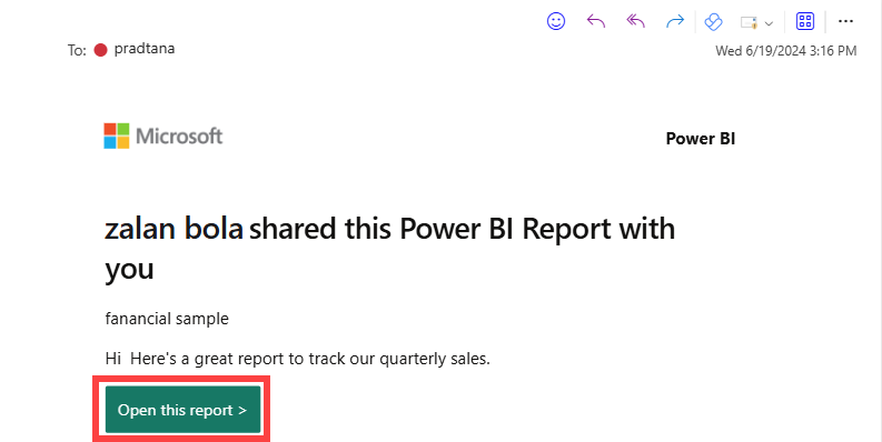 Screenshot einer E-Mail, die einen Power BI-Link enthält.