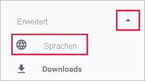 Screenshot von Google Chrome mit der Einstellung für Sprachen