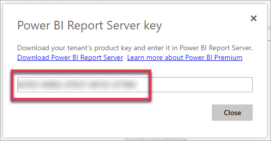 Screenshot of Power BI Report Server product key.