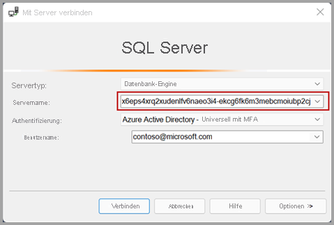 Screenshot of the S Q L server connect to server window.