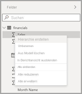 Screenshot of the new context menu for a field in Power BI Desktop.