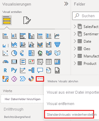 Screenshot of option to restore the visualization pane to default.