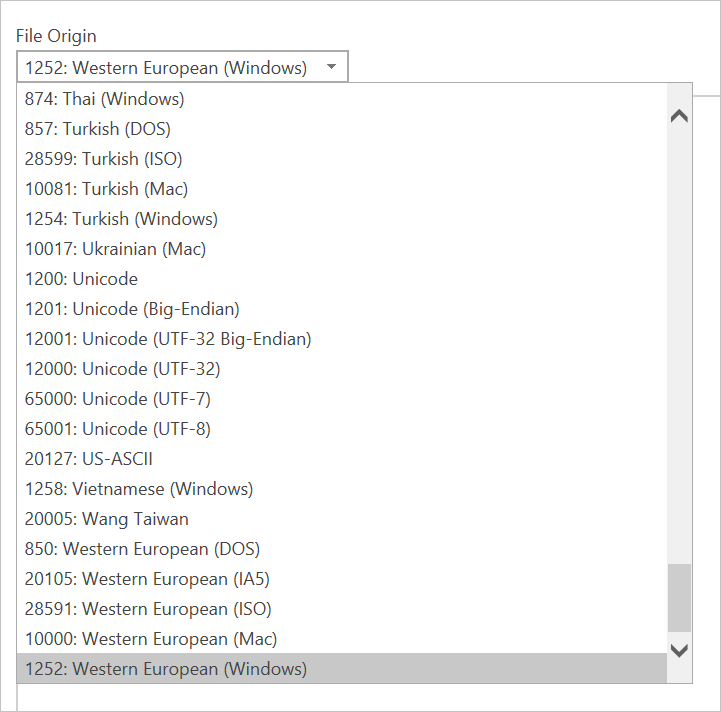 Dateikulturauswahl für Text/CSV.